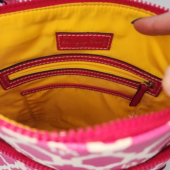 Dooney & Bourke Pink & White Geo Print Canvas Crossbody - Picture 13 of 16